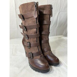 DIANA Dark Brown strappy leather boots